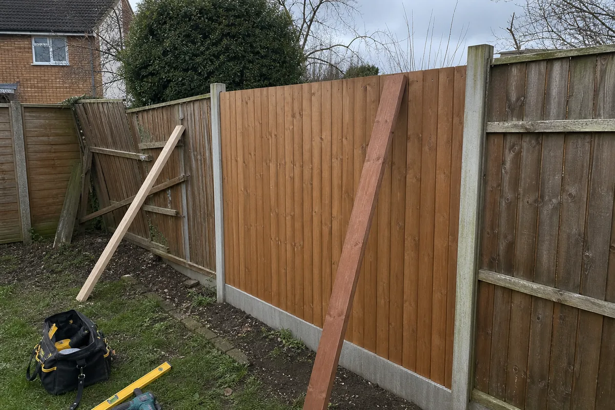 Fence repair work replacing storm-damaged panels in Bracebridge Heath